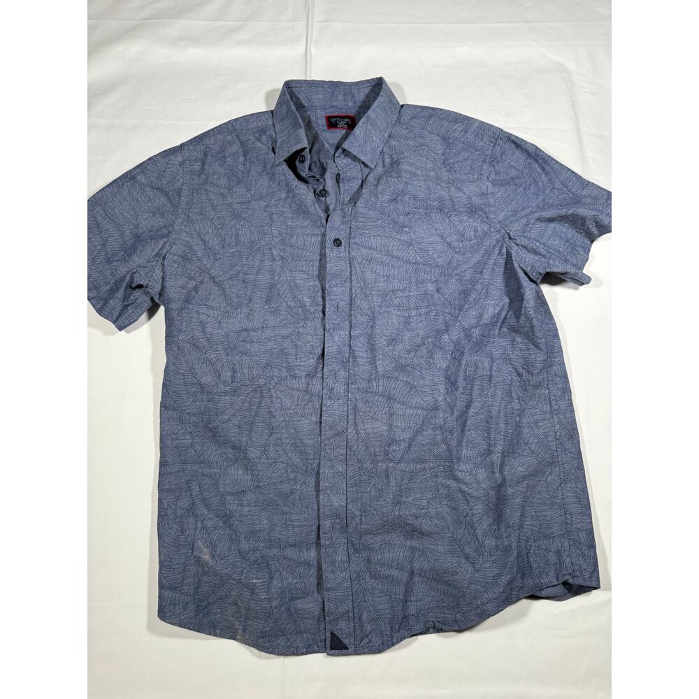 UNTUCKit Montu Men’s XL Slim Fit Short Sleeve Button-Up Shirt Blue Leaf Print
